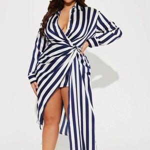 Fashion Nova Curve Striped Wrap Dress